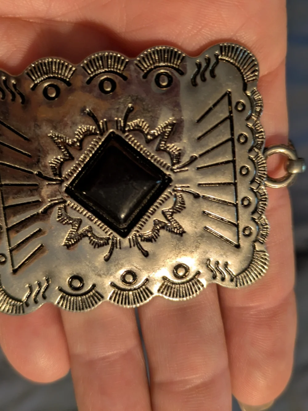 Silver-Tone Southwestern Belt with Black Stone Accents